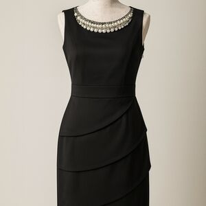 Connected Apparel Black Sleeveless Embellished Neckline‎ Dress Size 6